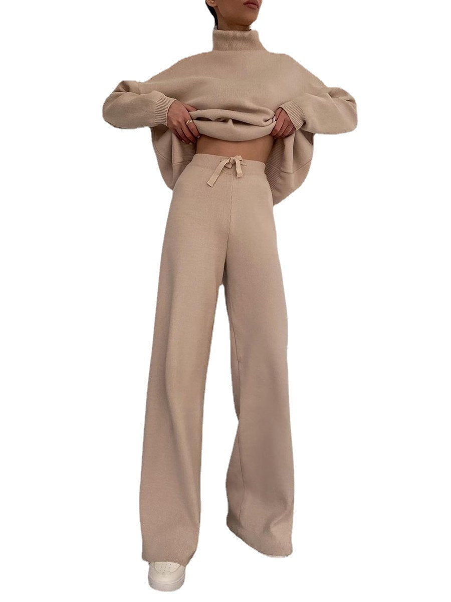 Women Wide Knit Pants with High Waist, Drawstring, and Wide Leg Fashion Glam