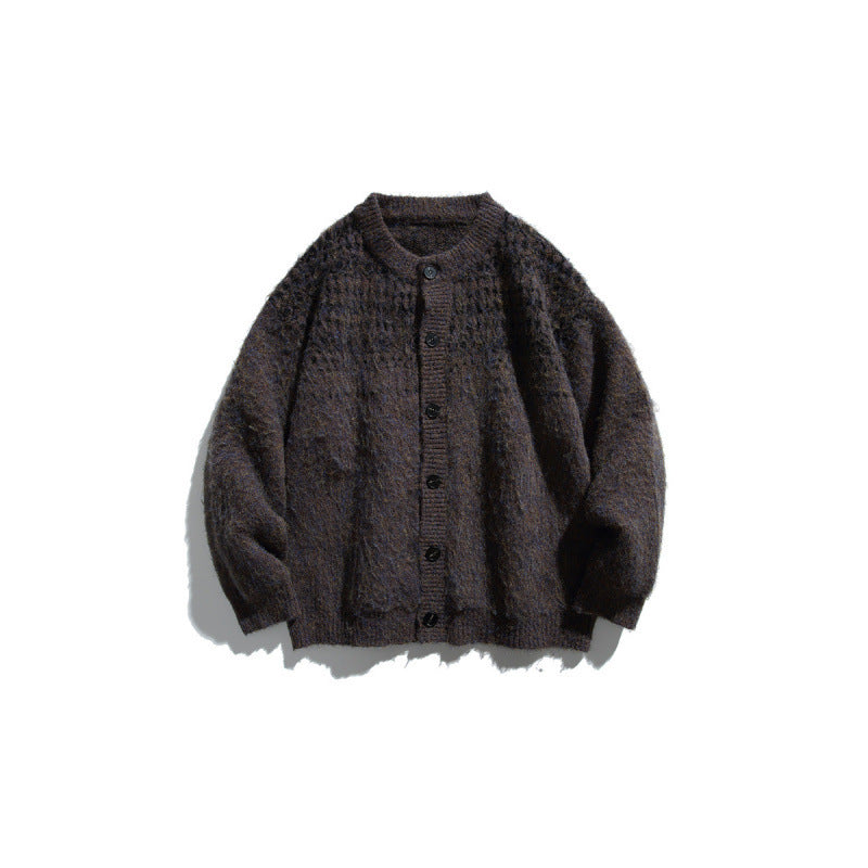 Women's Chunky Knit Oversized Cardigan in Mohair Look with Round Neckline and Button Placket Fashion Glam
