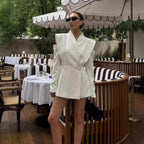 Women Sleeveless Double-Breasted Blazer with Oversized Shawl Collar Fashion Glam