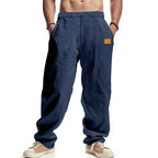 Men's casual linen pants with elastic waistband and generous side pockets Fashion Glam