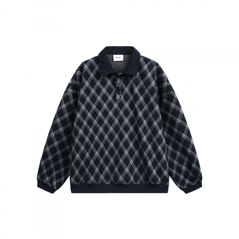 Unisex Oversize Polo-Halfzip-Pullover with Argyle Structure Fashion Glam