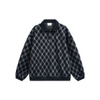 Unisex Oversize Polo-Halfzip-Pullover with Argyle Structure Fashion Glam