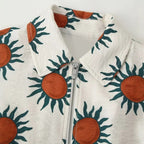 Women's Printed Bomber Jacket with Zipper, Shirt Collar and Waist Drawstring Fashion Glam
