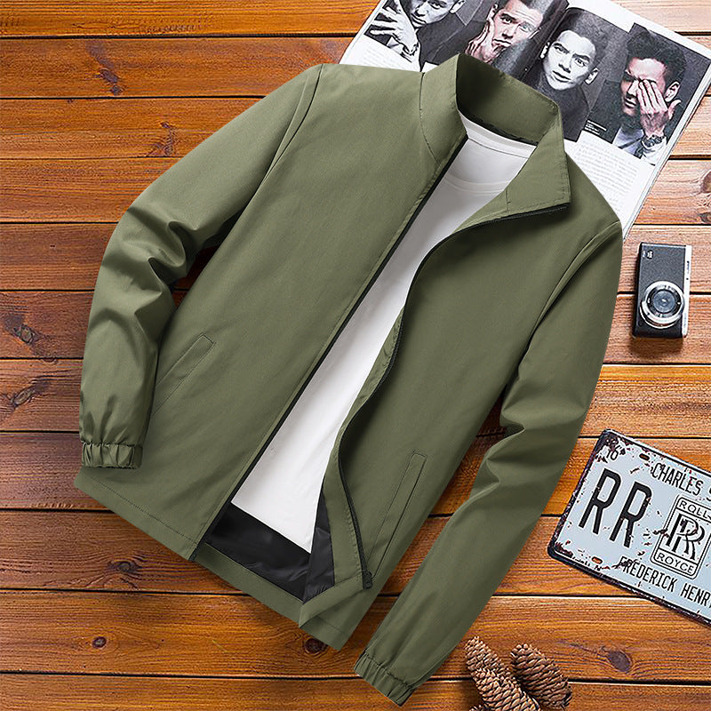 Men's Lightweight Windbreaker Transition Jacket with Stand-up Collar, Elastic Cuffs and Concealed Zipper Fashion Glam