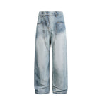 Women's wide high-waisted baggy jeans with curved front seams and patch pockets Fashion Glam