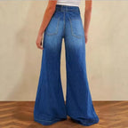 Women High-Waist Denim Palazzo Pants with Flowing A-Line and Wide Leg Fashion Glam