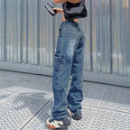 Women's cargo jeans in baggy look with high waist, drawstring and flap pockets Fashion Glam