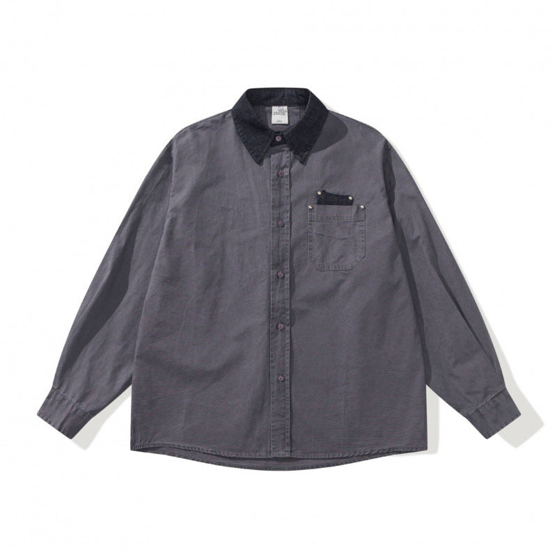 Men's Oversized Shirt Jacket with Cord Collar, Chest Pocket and Stud Detail Fashion Glam