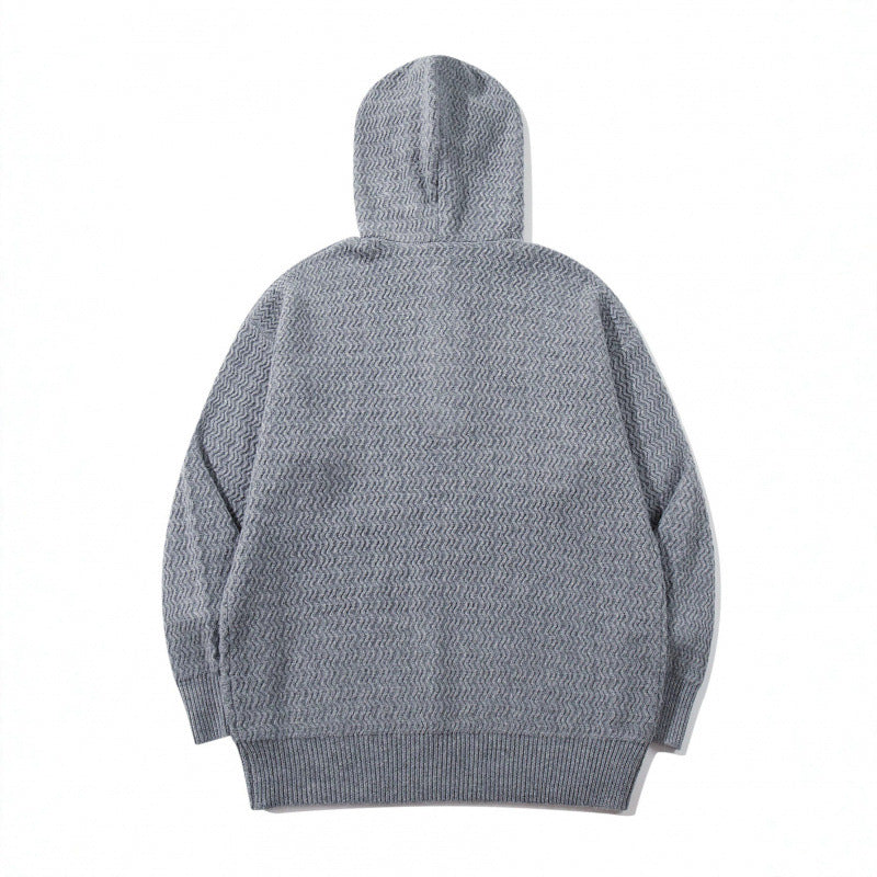 Unisex structured knit hoodie with half placket and drawstring hood Fashion Glam