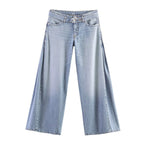 Women Wide High-Waist Jeans with Side Slit Inserts and Skirt Effect Fashion Glam