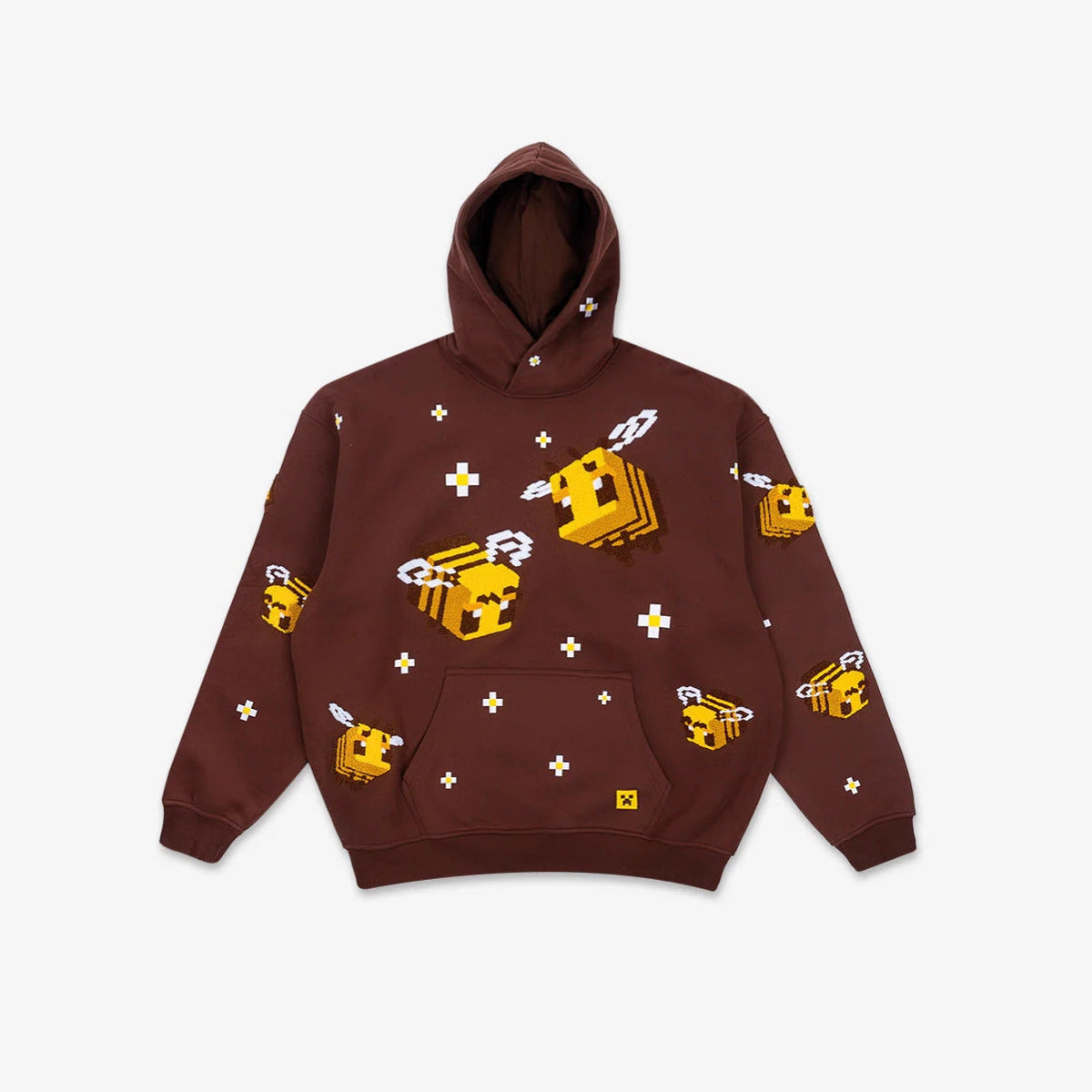 Unisex hoodie with knitted pixel bee design and attached kangaroo pocket Fashion Glam