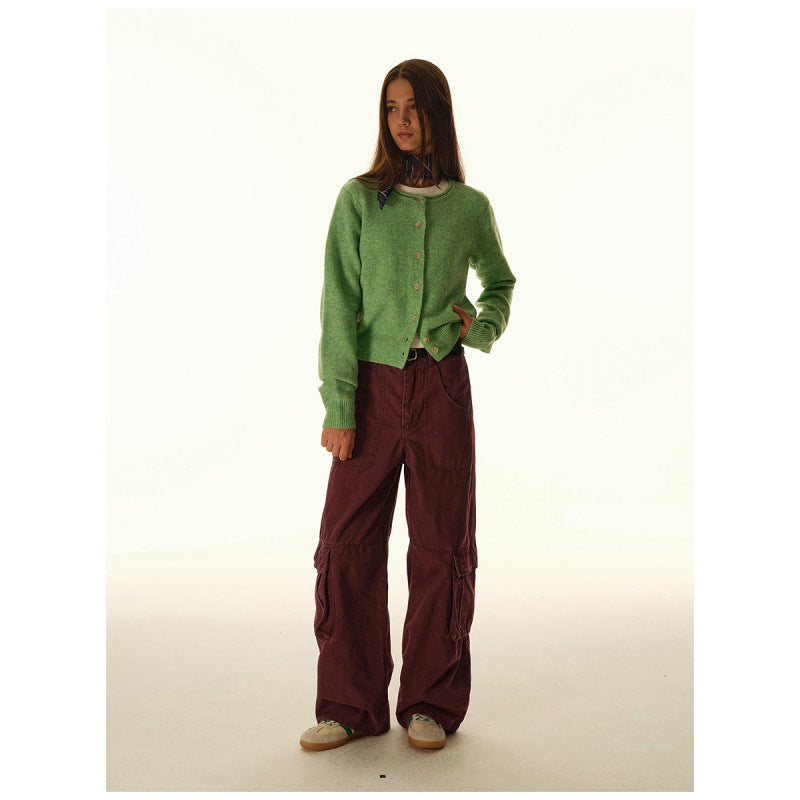 Women's Baggy Cargo Pants with High Waist, Large Flap Pockets and Reinforced Seam Panels Fashion Glam