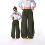 Ladies Wide Cord Pants with High Elastic Waist and Drawstring Fashion Glam