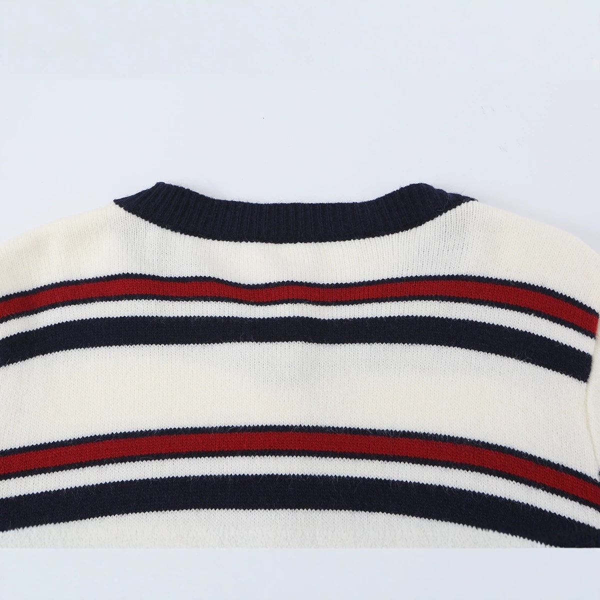 Ladies Striped Cardigan with Button Placket and Ribbed Hem Fashion Glam