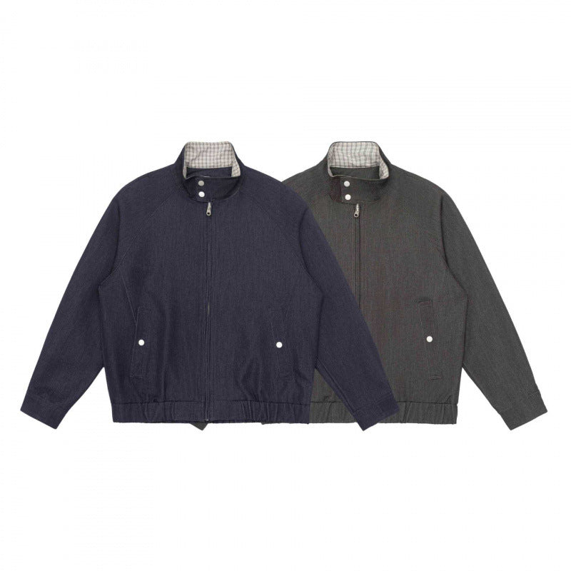 Men's lightly padded bomber-style blouson jacket with stand-up collar, checked lining and elastic hem Fashion Glam