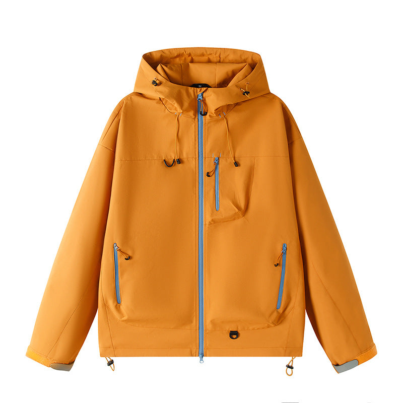 Men's Lightweight Tech Softshell Jacket with Hood, Adjustable Hem and Contrast Zippers Fashion Glam
