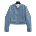 Women's Short Blazer Made of Boucle Tweed with Sequins and Flap Pockets Fashion Glam