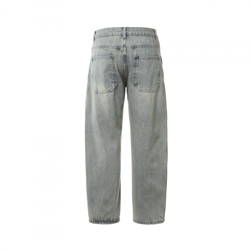 Men's Casual Straight-Leg Jeans with Used Wash and Destroyed Details Fashion Glam