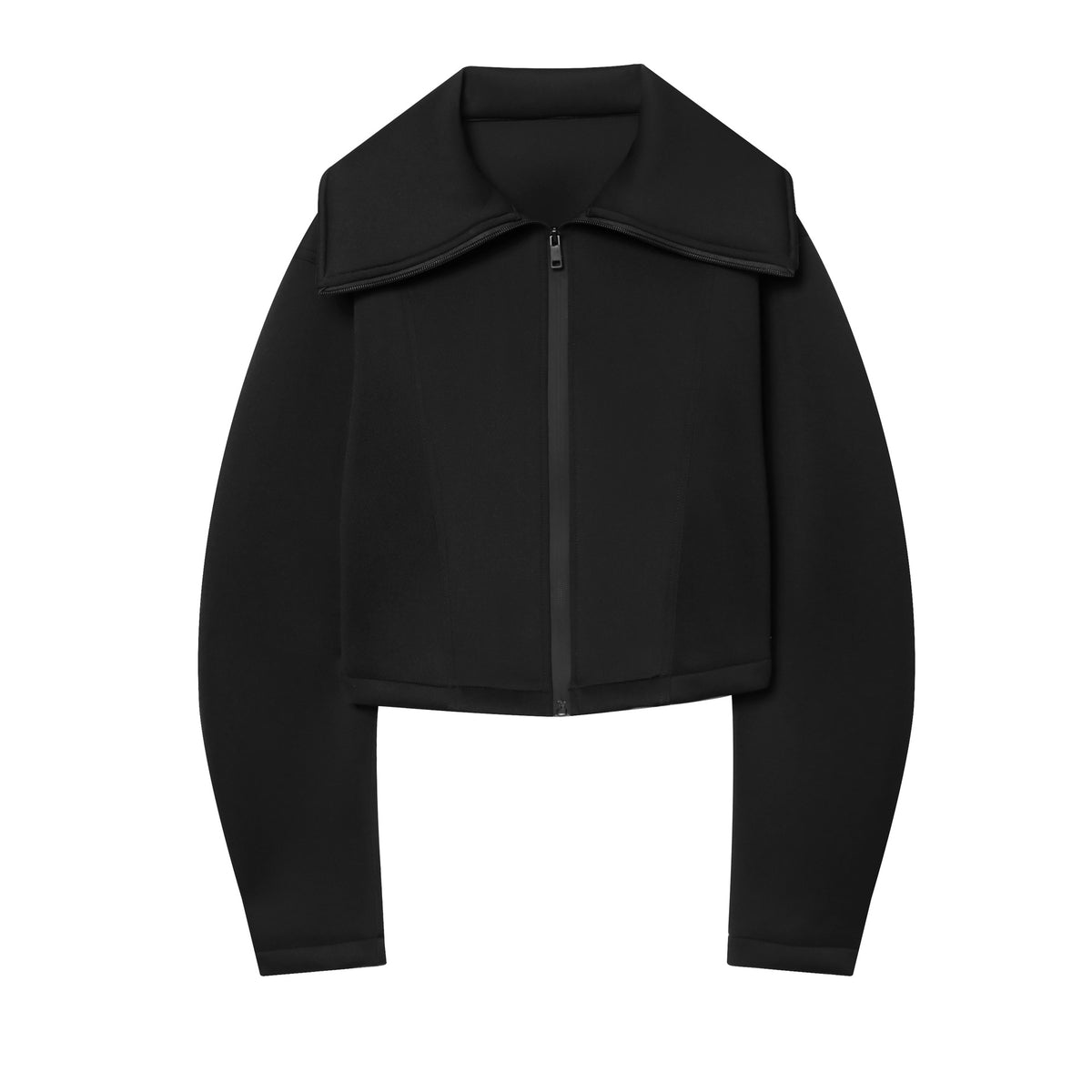Women's Cropped Structured Jacket in Neoprene Look with Wide Shawl Collar Fashion Glam