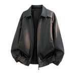 Men's leather bomber jacket in oversized style with elastic hem and zipper Fashion Glam