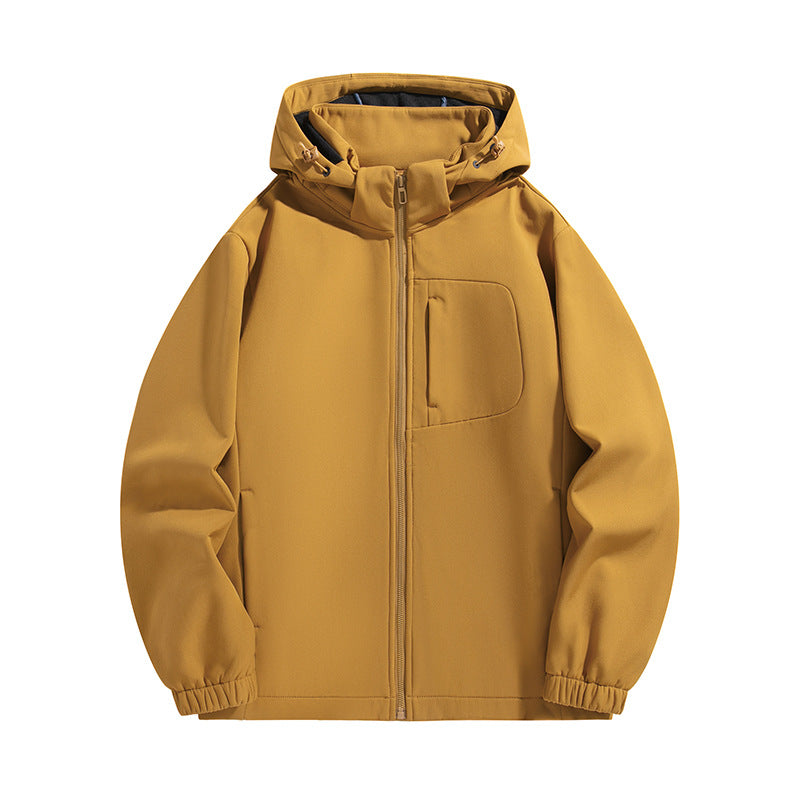 Men's Lightweight Softshell Hoodie Jacket with Water-Resistant Membrane and Chest Pocket Fashion Glam