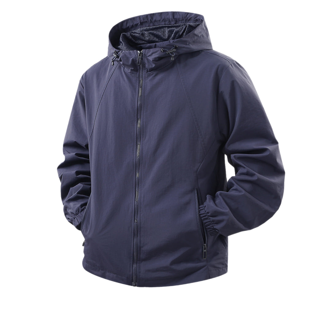 Men's Lightweight Breathable Hooded Windbreaker with Mesh Lining and Zipper Pockets Fashion Glam