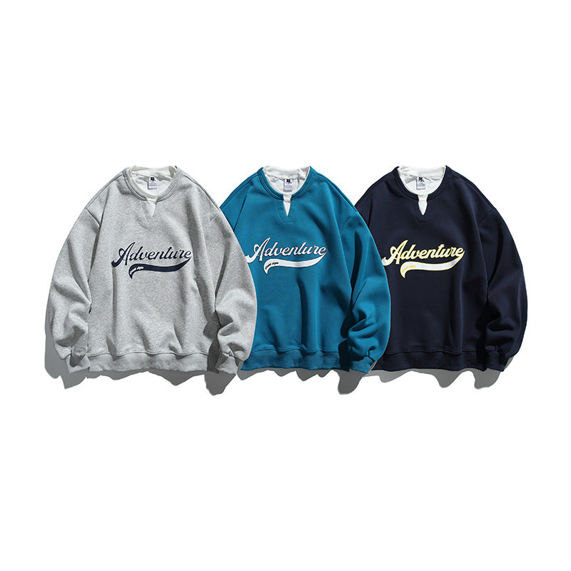 Unisex Oversize Sweatshirt with Layered Collar, Soft Fleece and Statement Print Fashion Glam
