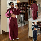 Women's Cropped Training Jacket and High-Cut Wide-Leg Jogging Pants Set Fashion Glam