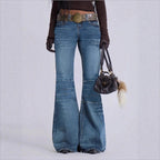 Women's High-Waisted Vintage Flared Jeans in Seventies Style with Horizontal Ribbed Look and Extra Wide Flare Fashion Glam