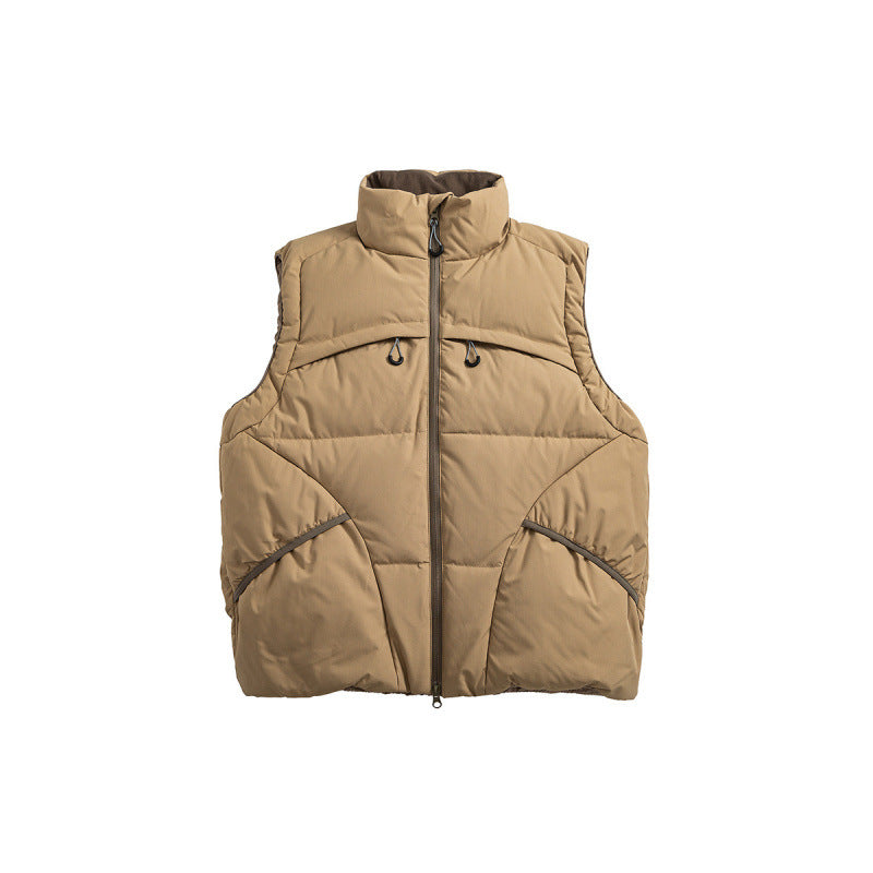 Unisex Padded Stand-Up Collar Vest with Two-Way Zipper and Drawstring Details Fashion Glam