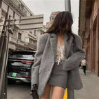 Women's short blazer-coat made of teddy fleece with lapel collar Fashion Glam