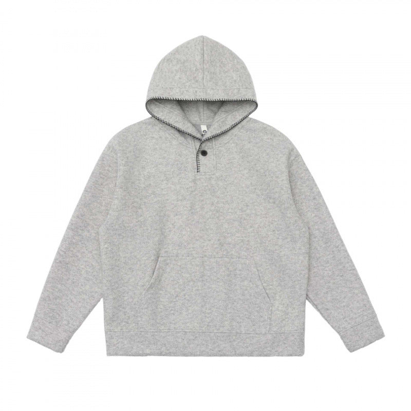 Unisex Oversize Hoodie made of melanged fleece blend with Henley button placket and kangaroo pocket Fashion Glam