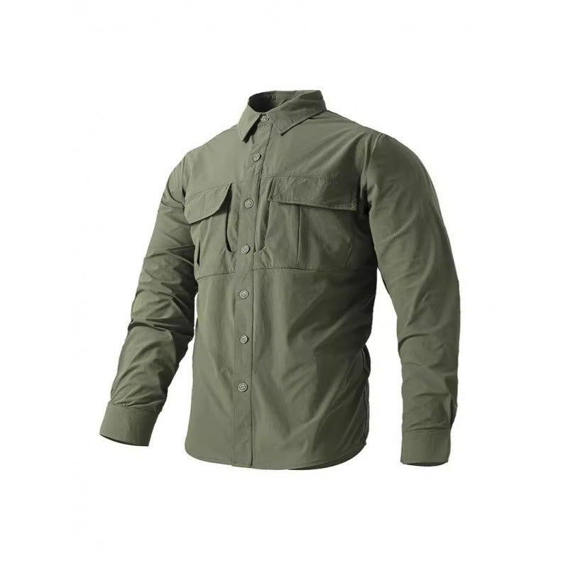 Men's Light Shirt Jacket in Utility Style with Patch Chest Pockets and Button Placket Fashion Glam