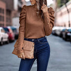 Women's long sleeve shirt with gathered puff sleeves and form-fitting silhouette Fashion Glam