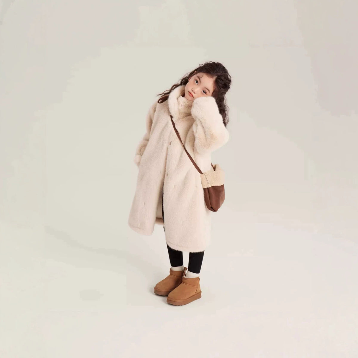 Ladies Cozy Faux Fur Coat with High Stand-Up Collar and Straight Cut Fashion Glam