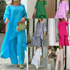 Women Lightweight Linen Two-Piece with Asymmetrical High-Low Tunic and Wide Palazzo Pants Fashion Glam