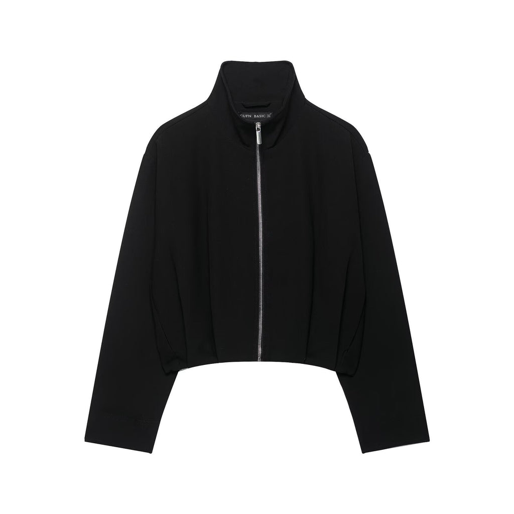 Women's Short Stand Collar Bomber Jacket with Zipper and Fitted Cuffs Fashion Glam