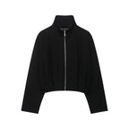Women's Short Stand Collar Bomber Jacket with Zipper and Fitted Cuffs Fashion Glam