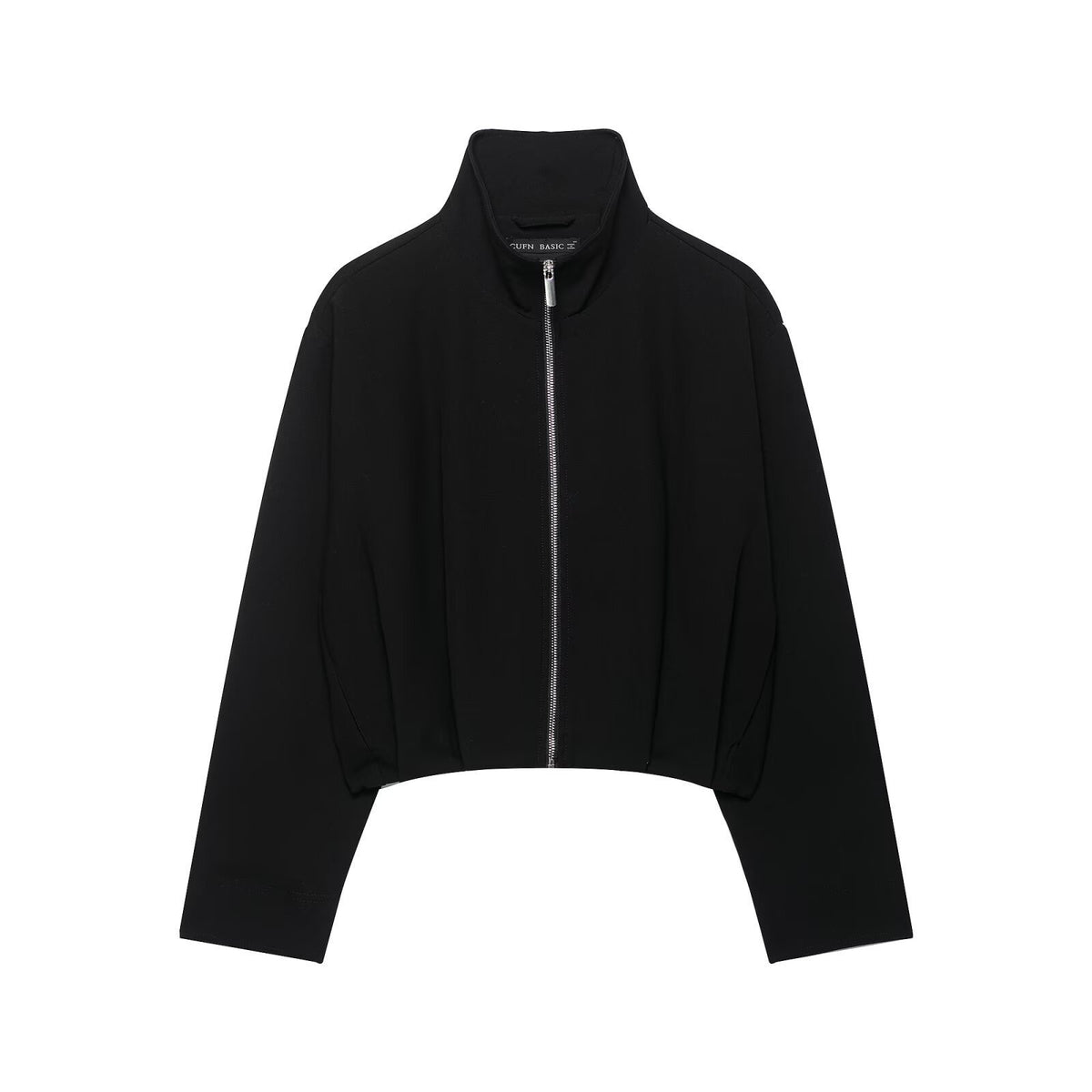 Women's Short Stand Collar Bomber Jacket with Zipper and Fitted Cuffs Fashion Glam