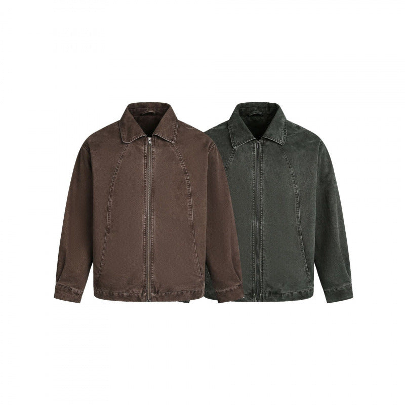 Men's Oversized Canvas Jacket with Shirt Collar, Raglan Seams and Full-length Zipper Fashion Glam
