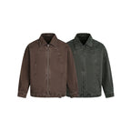 Men's Oversized Canvas Jacket with Shirt Collar, Raglan Seams and Full-length Zipper Fashion Glam