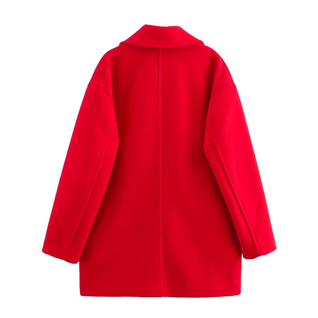 Women's short coat in peacoat style with double-breasted closure and applied flap pockets Fashion Glam