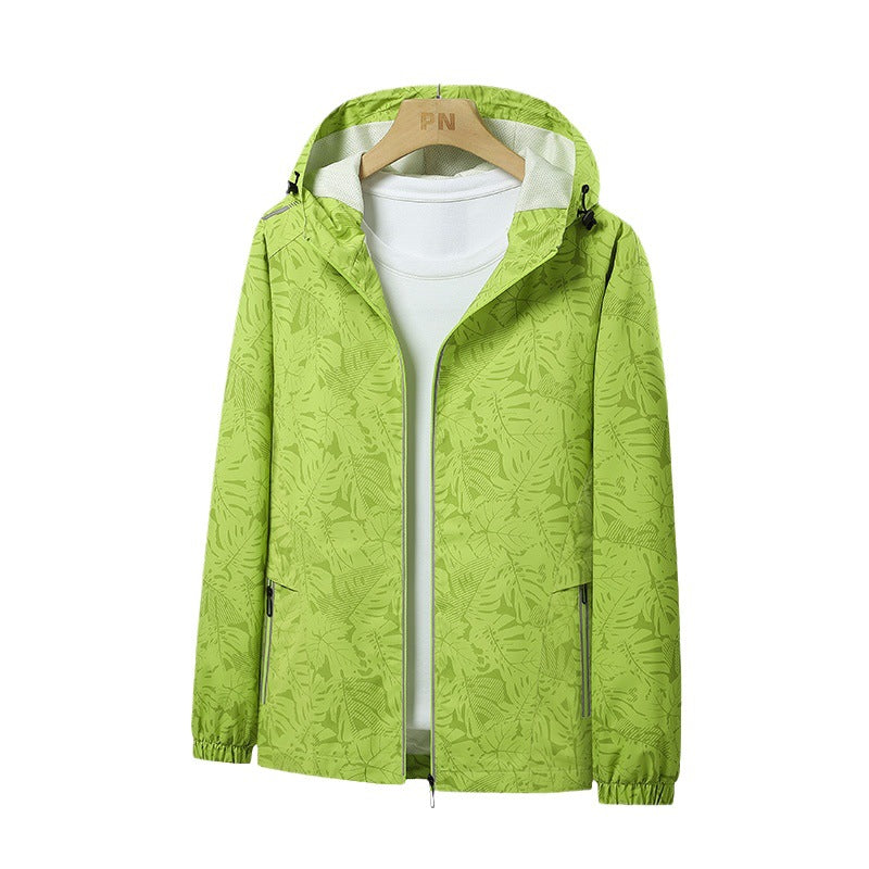 Men's Lightweight Hooded Windbreaker with Botanical Allover Print and Elastic Cuffs Fashion Glam
