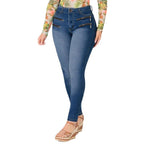 Women's High-Waisted Slim-Fit Jeans with Decorative Front Zippers Fashion Glam