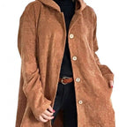 Women's Long Hooded Knitted Cardigan with Ribbed Texture, Button Placket and Side Pockets Fashion Glam