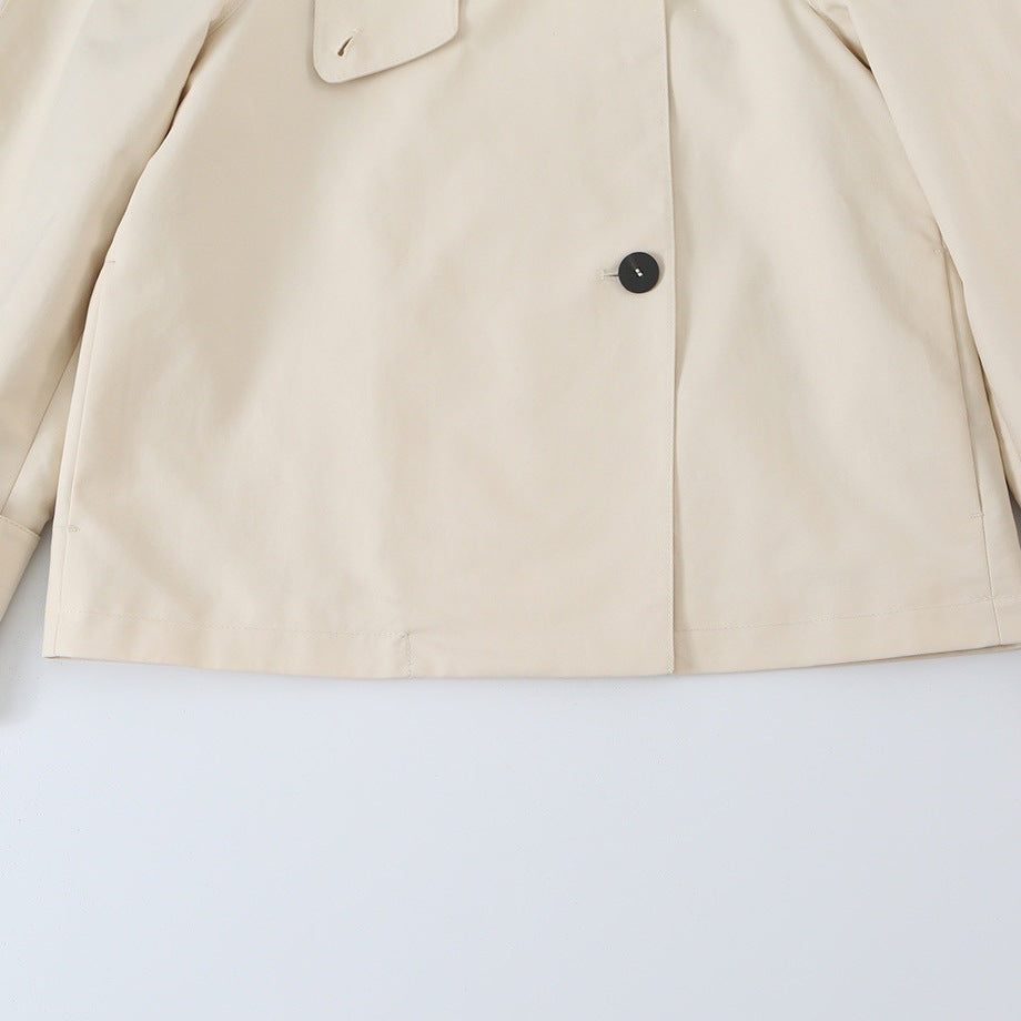 Women's short-cut trench jacket with asymmetric button placket and shirt collar Fashion Glam