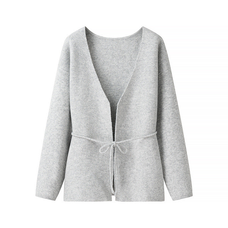 Women Oversize Wrap Cardigan with Balloon Sleeves and Waist Tie Fashion Glam