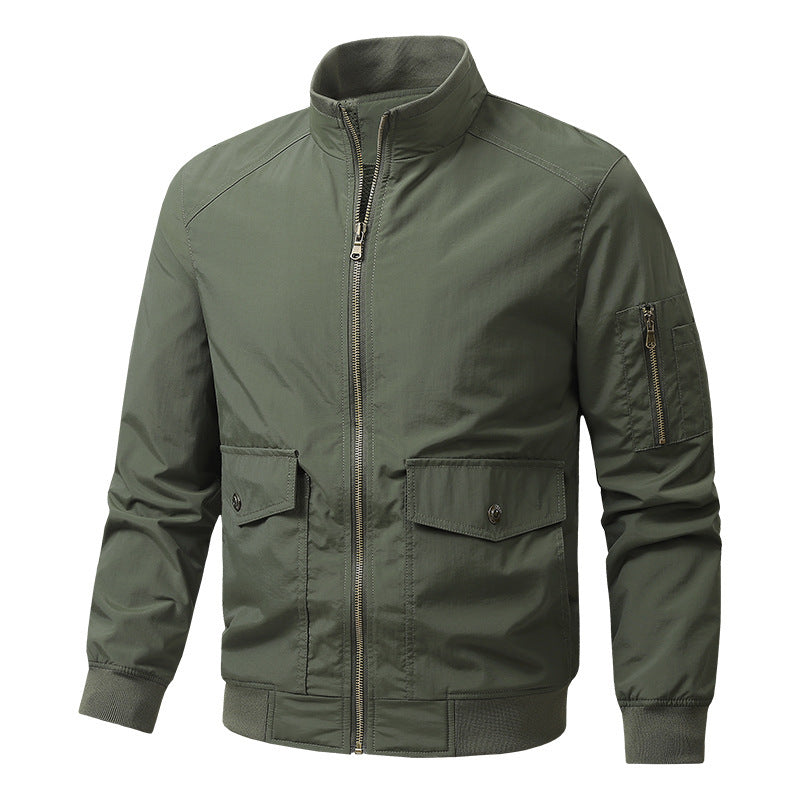 Men's Wind and Water Resistant Urban Bomber Jacket with Stand Collar and Multiple Pockets Fashion Glam