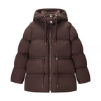 Women's quilted parka with shiny finish hood and adjustable drawstring Fashion Glam