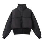 Ladies short padded bomber-style puffer jacket with high stand-up collar and elastic waistband Fashion Glam